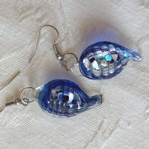 Handmade Blue Glass Psychedelic Butterfly raindrop hook Earrings